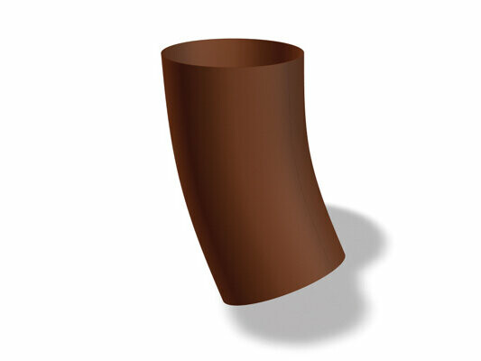 PREFA koleno 40˚, dostupné v rozmeroch Ø 60, 80, 100 a 120 mm, zabezpečuje plynulé zmeny smeru v odvodňovacích systémoch a fasádnych systémoch.