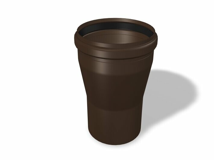 PREFA zvodová prechodka, dostupná v rozmeroch Ø 110/100 mm a Ø 125/120 mm, umožňuje plynulý prechod medzi rôzne veľkými rúrkami v odvodňovacích systémoch a fasádnych systémoch.