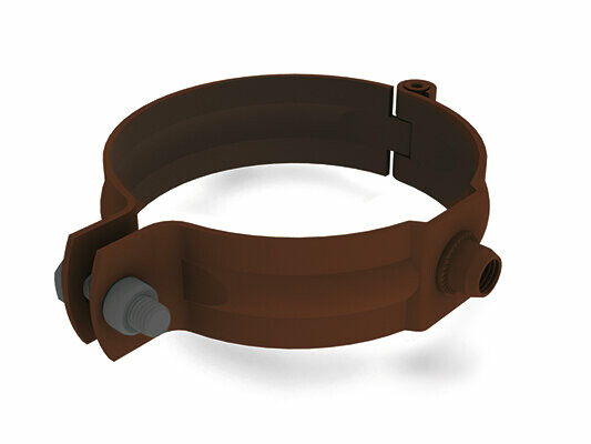 PREFA objímka pre dažďový zvod, hnedá, Ø 60, 80, 100, 120, 150 mm, so závitom M10 bez tŕňa, stabilné upevnenie pre dažďové rúry.